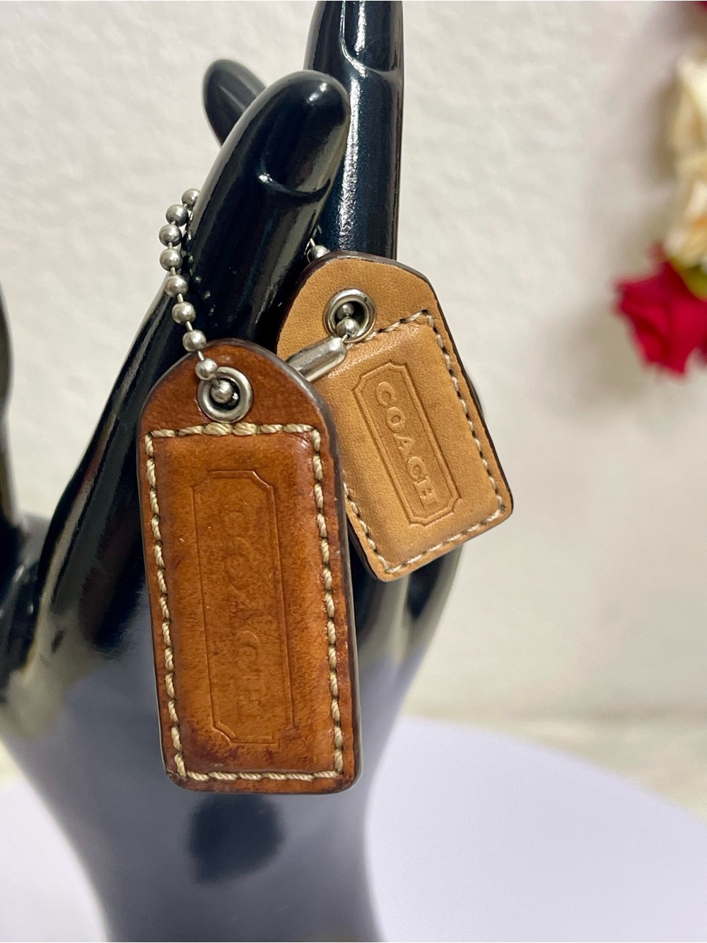 Two Coach Brown Leather Hangtags with Embossed Logo
